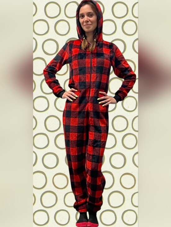 SO Pants - SO Red and Black Plaid Hooded Jumpsuit Romper